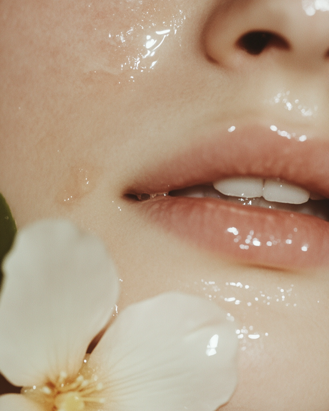 Close-up of smooth hydrated skin with natural flower illustrating cold process vs hot process soap benefits