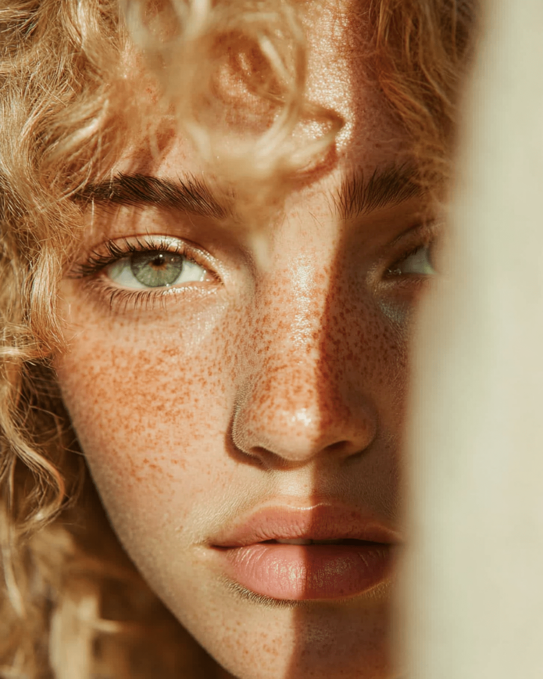 Close-up of a woman’s freckled face with natural skin highlighting common myths about tallow skincare