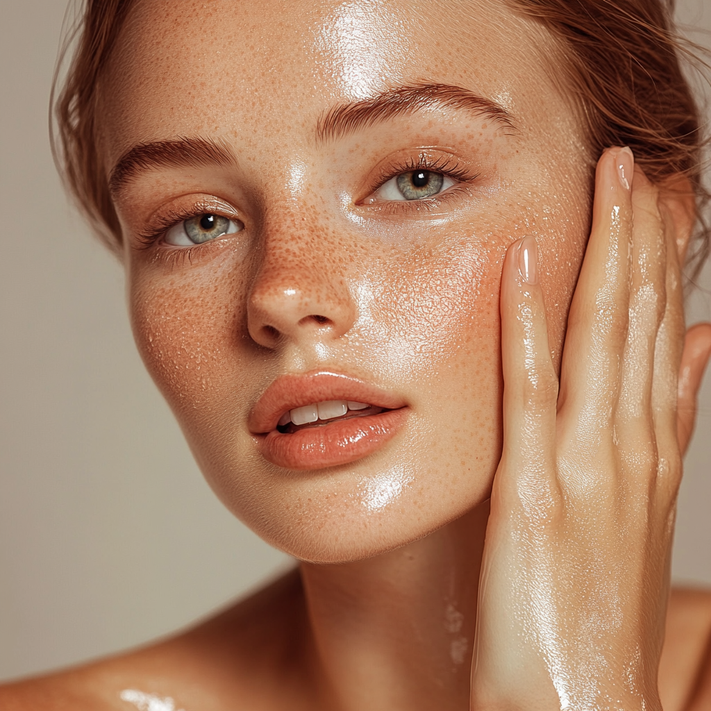 Close-up of glowing skin on a woman enjoying the benefits of artisan soap and aromatherapy at home