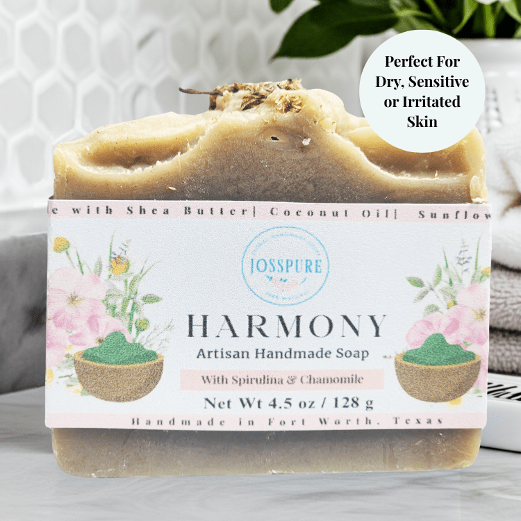 JOSSPURE Green All Natural Soap Harmony handmade with spirulina and chamomile for sensitive skin