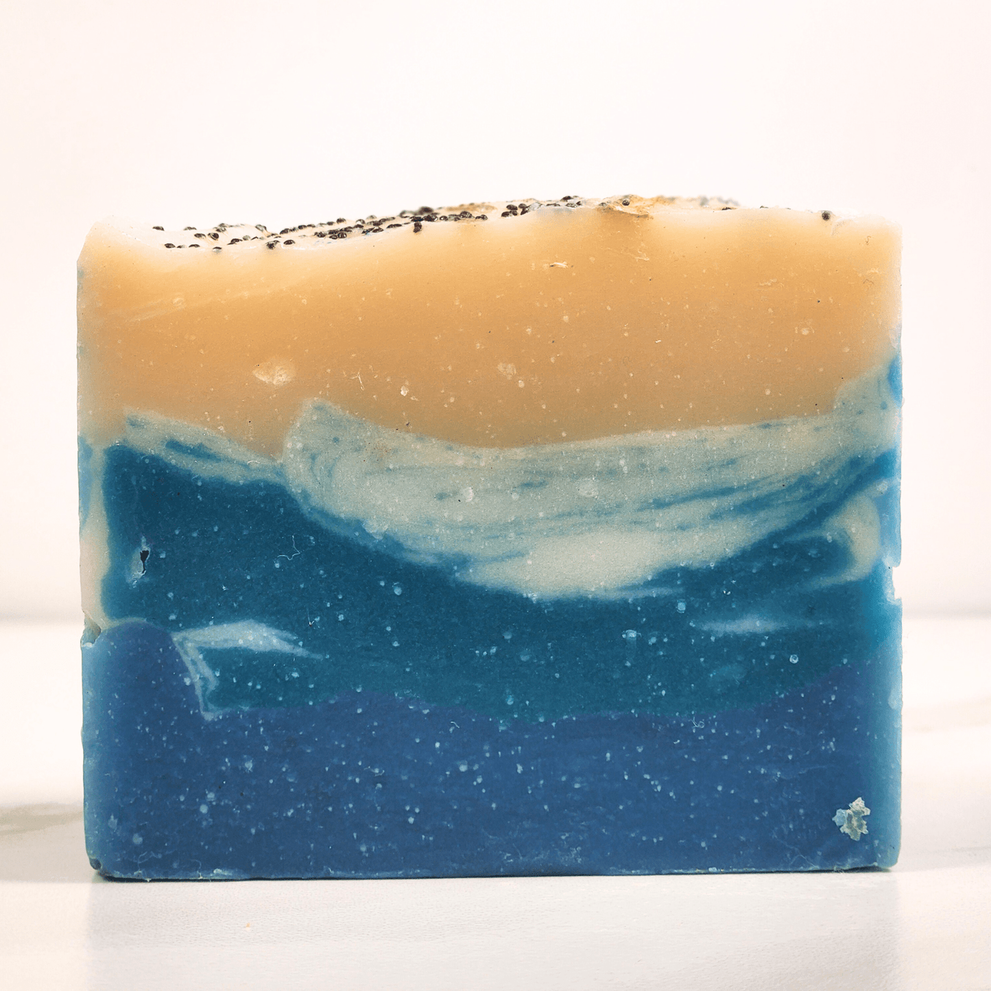 JOSSPURE apple lemongrass summer shea butter soap with blue and beige layers and natural ingredients