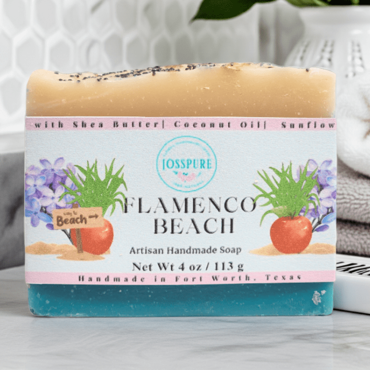 JOSSPURE artisan handmade apple lemongrass summer shea butter soap Flamenco Beach scent with natural ingredients