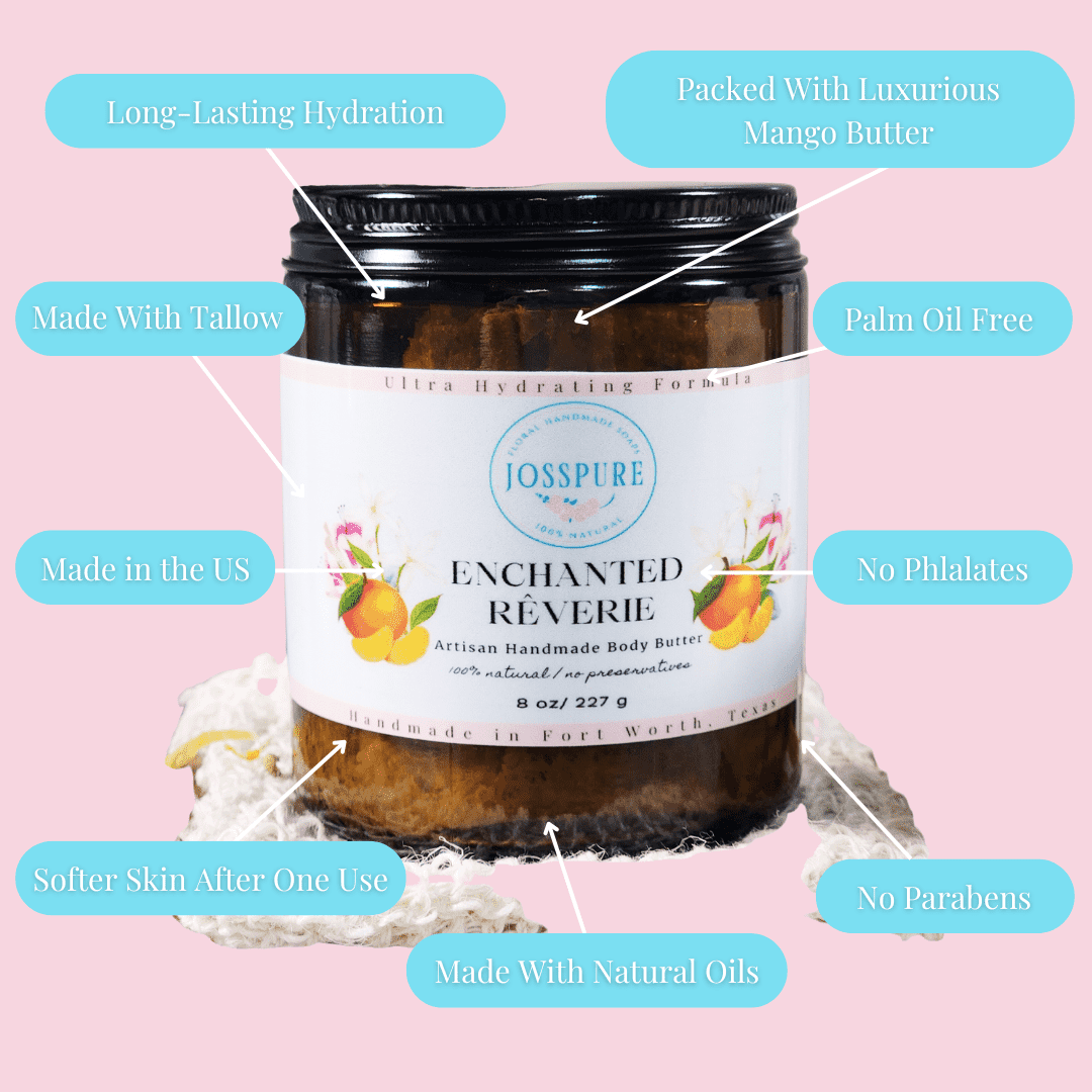 JOSSPURE jasmine gardenia mango butter whipped body butter in brown jar with natural ingredients label
