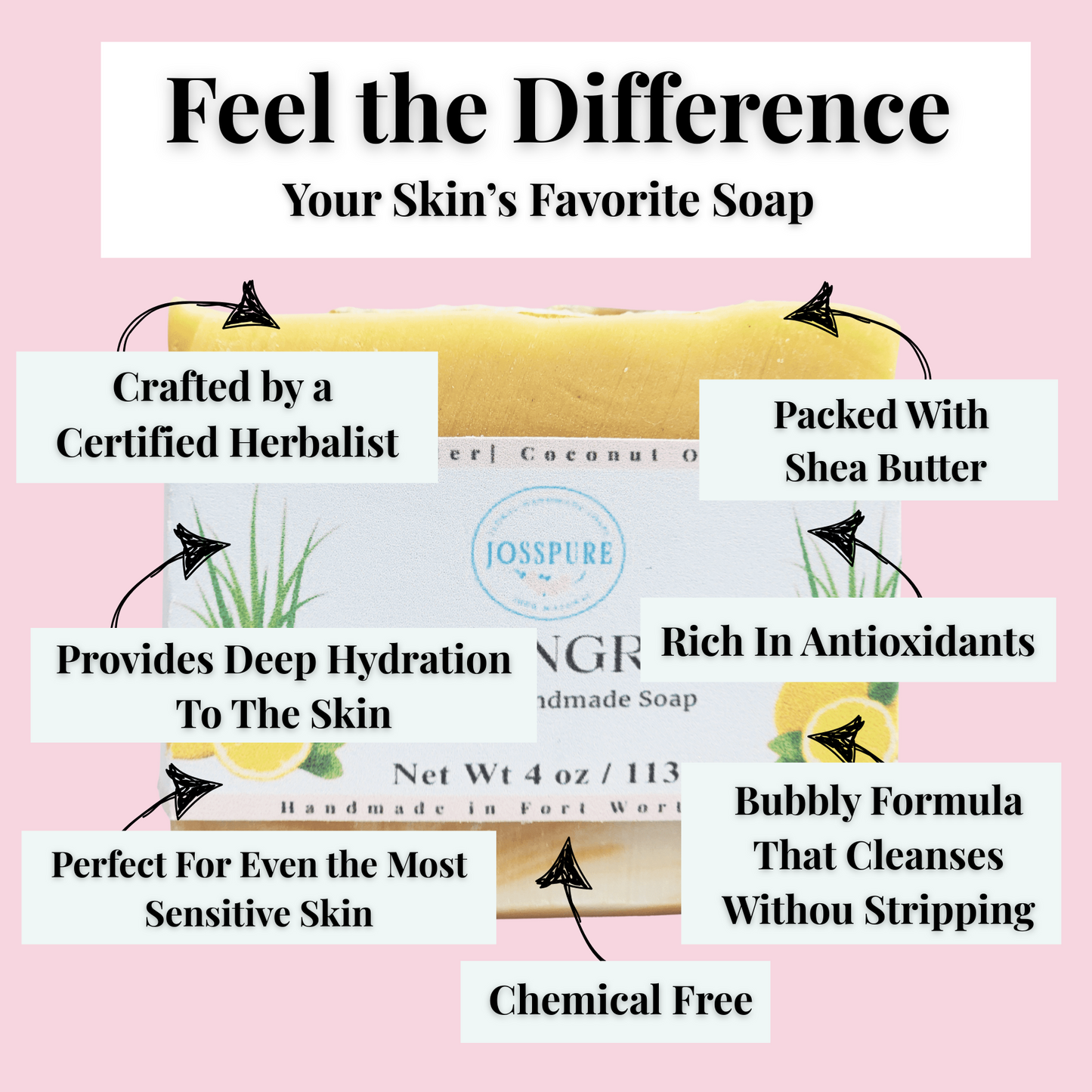 JOSSPURE lemongrass mild shea butter soap bar with natural hydration and antioxidant benefits