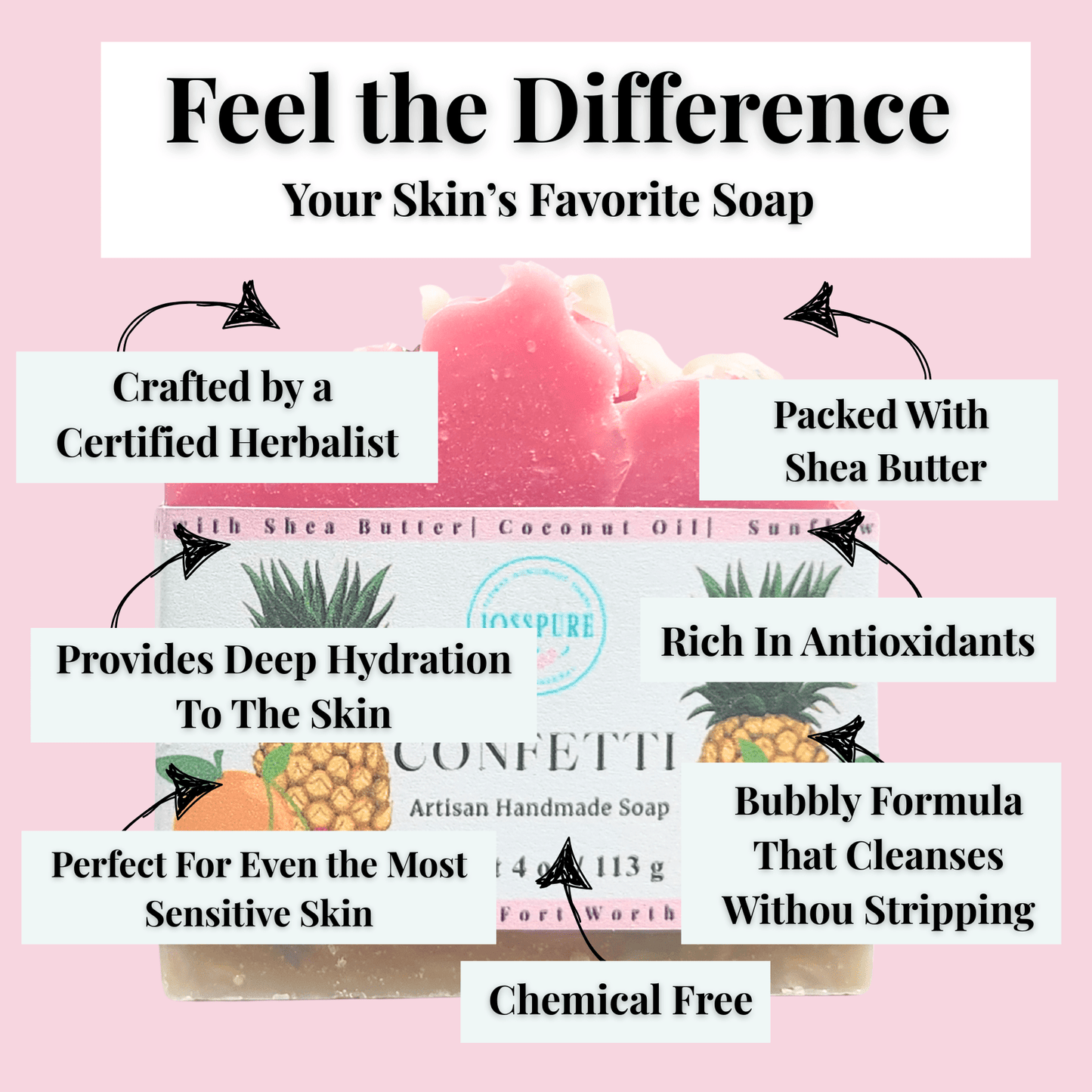 JOSSPURE Cherry Pineapple Orange Summer shea butter soap artisan handcrafted with shea butter and natural ingredients