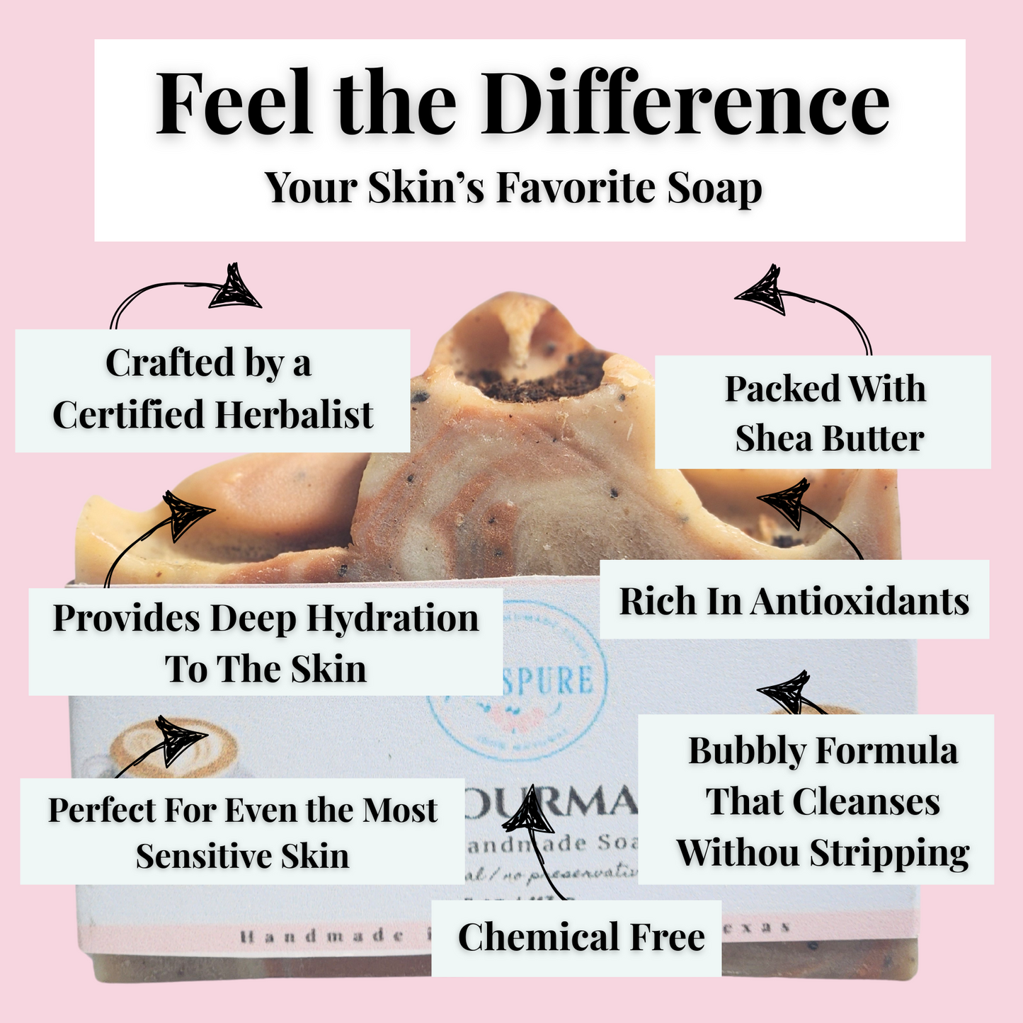 JOSSPURE Coffee Exfoliating Shea Butter Soap handmade with shea butter and rich antioxidants for sensitive skin
