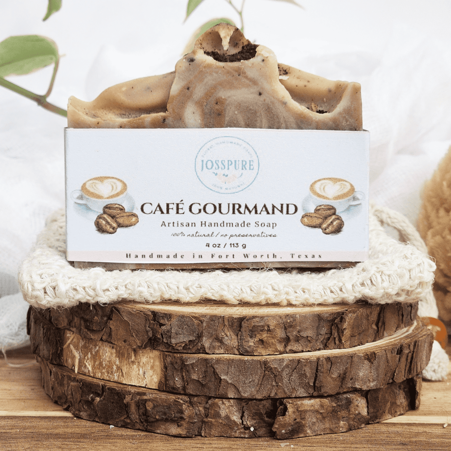 JOSSPURE Coffee Exfoliating Shea Butter Soap handmade with natural ingredients in café gourmand scent
