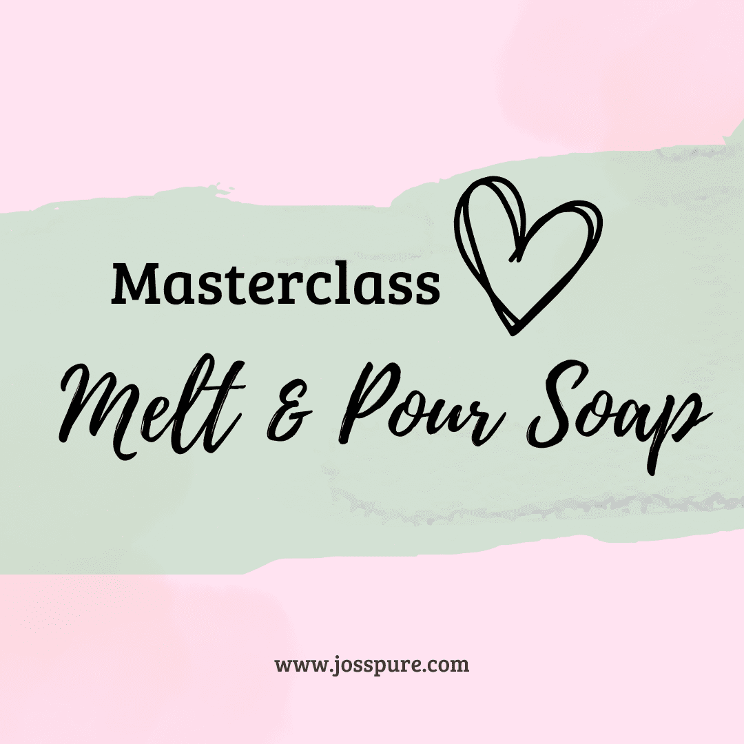 DIY melt and pour soap making class masterclass banner with heart graphic on pastel background