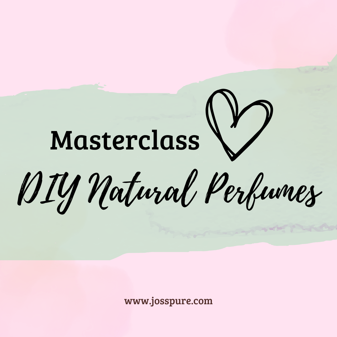 DIY Natural Perfumes Masterclass graphic featuring a heart and stylish text for a creative learning experience