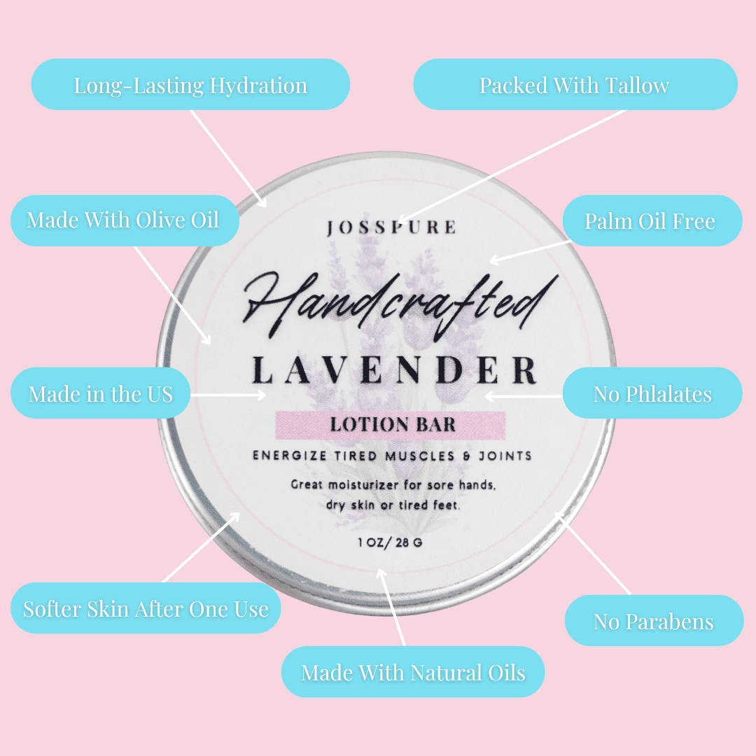 JOSSPURE handcrafted lavender handmade lotion bars tin with natural oils and no parabens