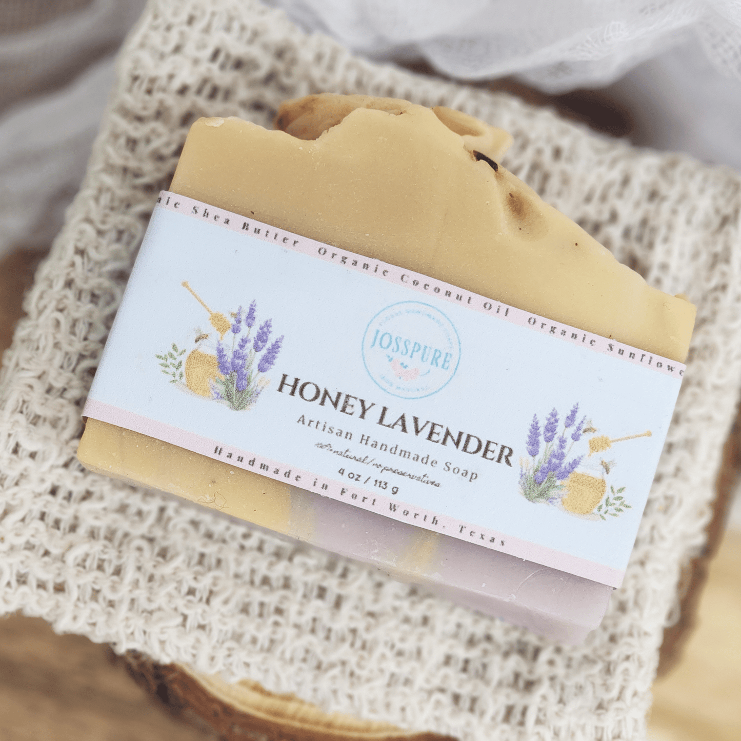 JOSSPURE honey lavender mild shea butter soap handmade with natural ingredients and lavender design
