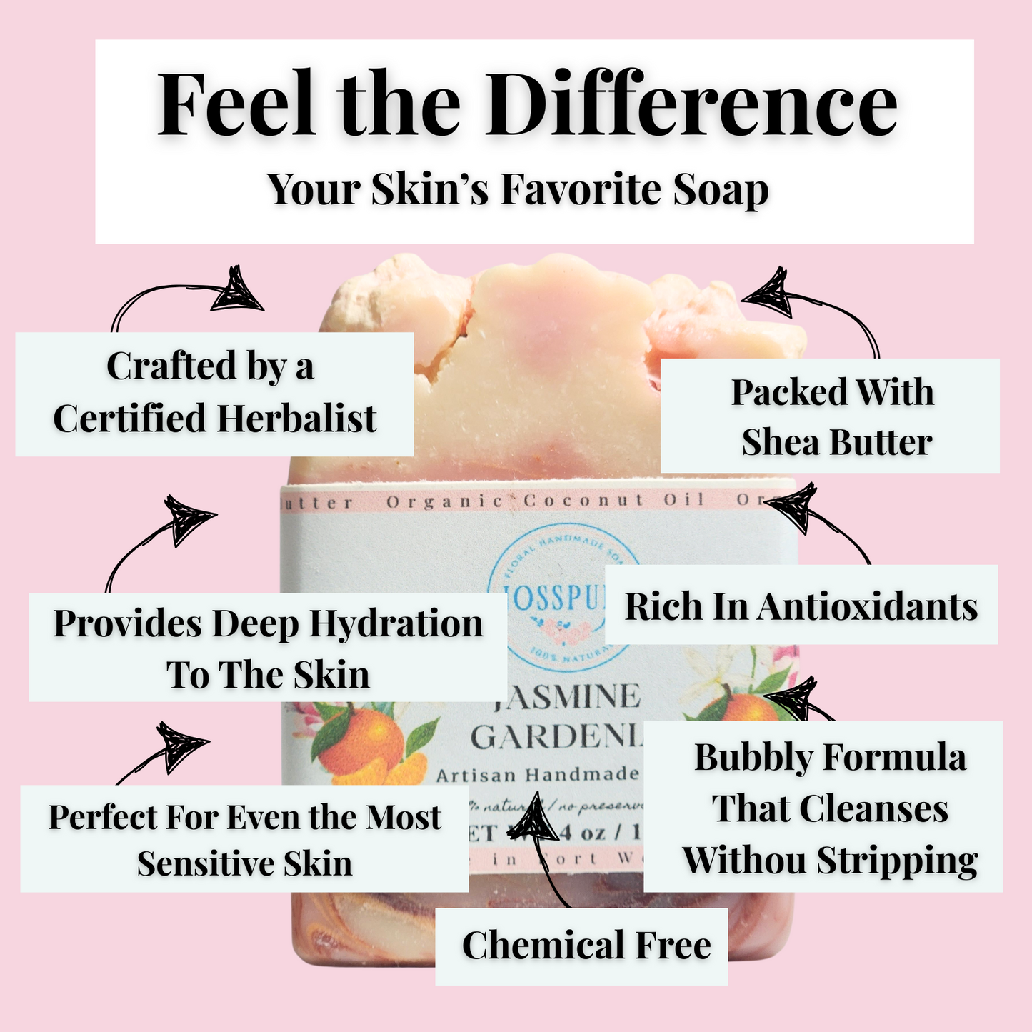JOSSPURE jasmine gardenia mild shea butter soap with deep hydration and antioxidant rich formula