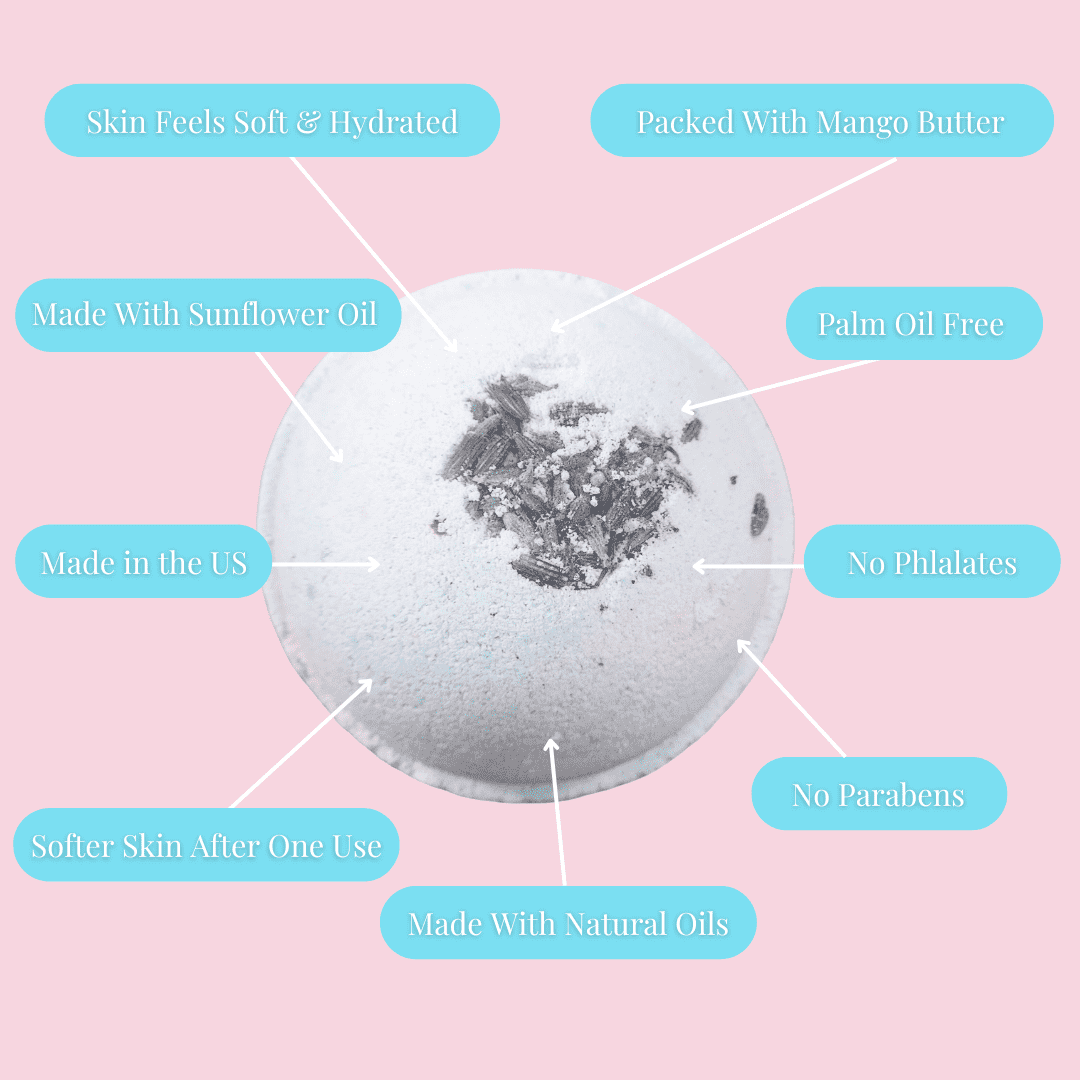 JOSSPURE lavender bath bomb with natural oils, mango butter, sunflower oil, and no parabens or phthalates