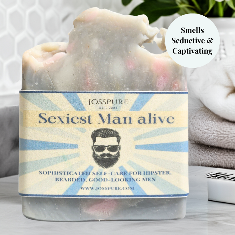 JOSSPURE mens bergamot mild shea butter soap labeled Sexiest Man Alive with natural handmade texture