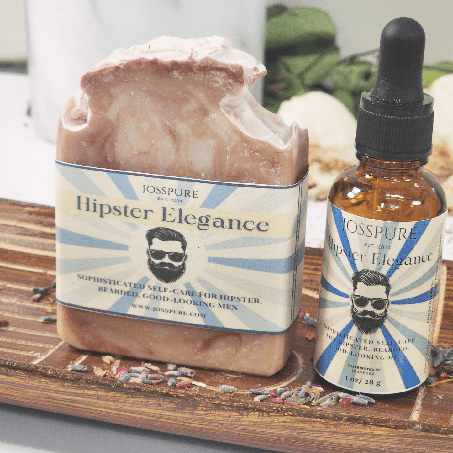 JOSSPURE Hipster Elegance handmade soap and beard oil set natural mens gift set bundle