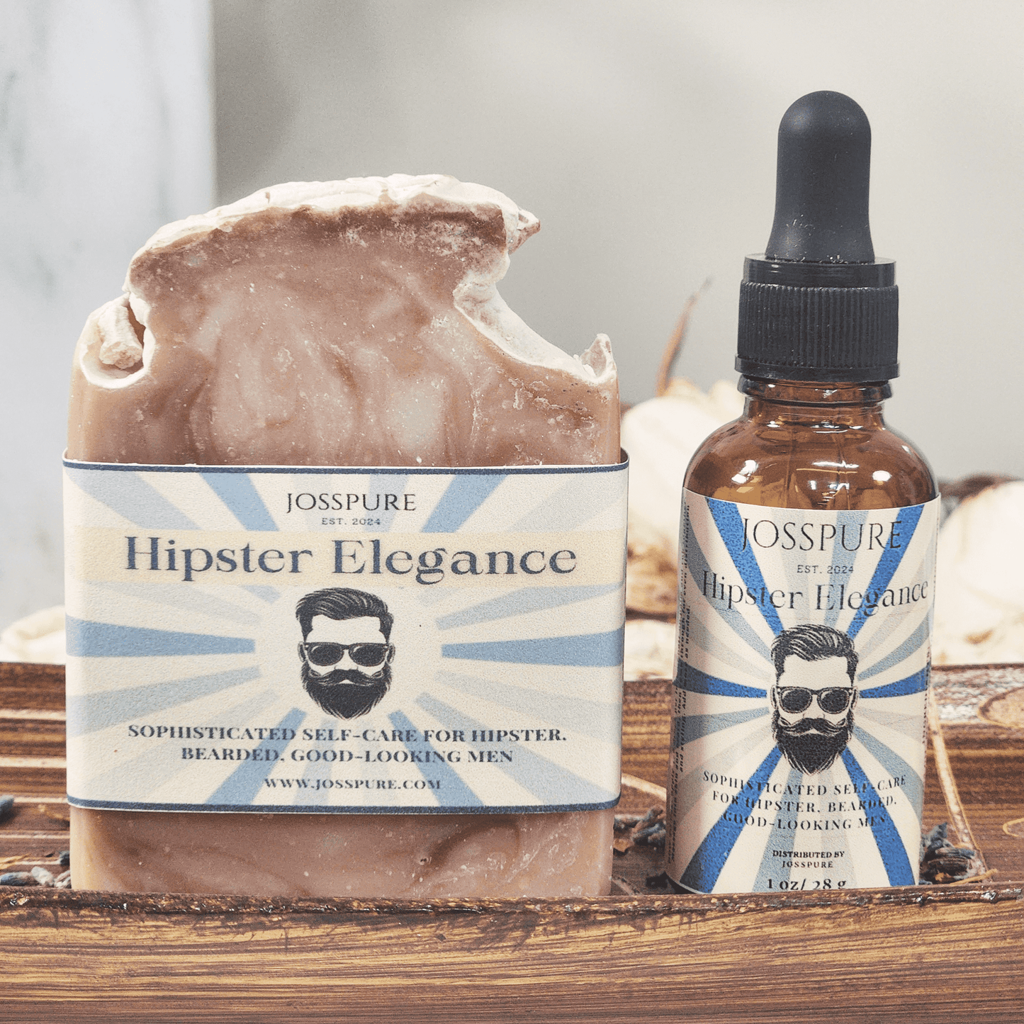 JOSSPURE Hipster Elegance handmade shea butter soap and beard oil set mens gift set bundle