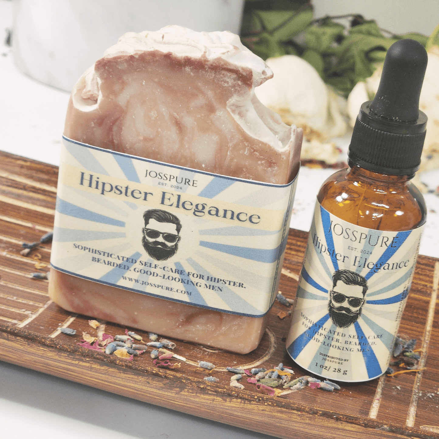 JOSSPURE Hipster Elegance handmade shea butter soap and oil set for mens gift set bundle