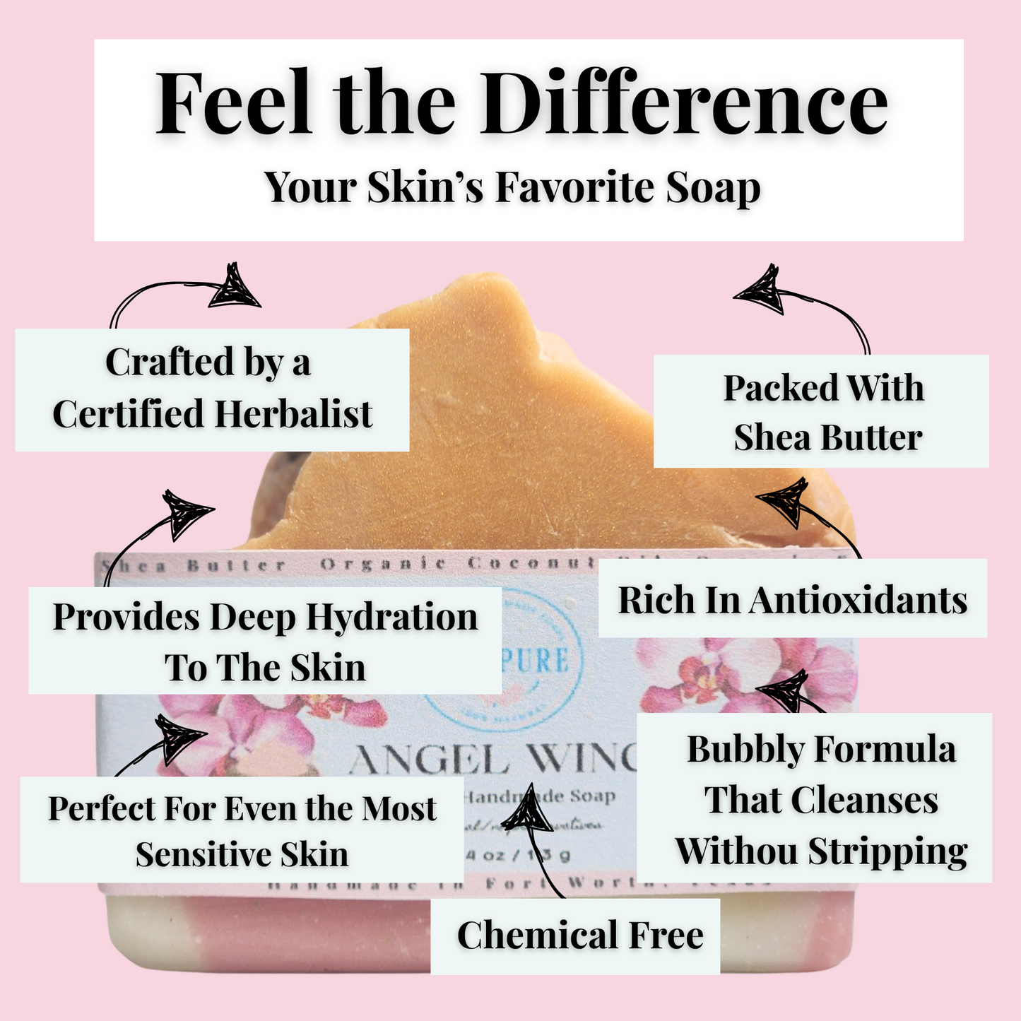 JOSSPURE orchid sea salt mild shea butter soap handcrafted by certified herbalist for deep hydration