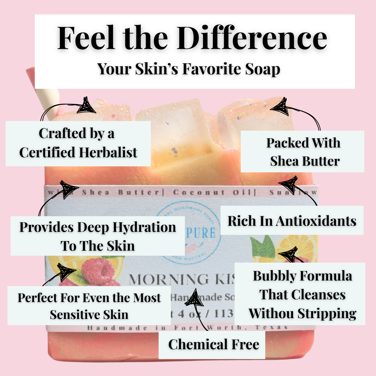 JOSSPURE raspberry lemonade mild shea butter soap bar with natural ingredients and hydrating formula