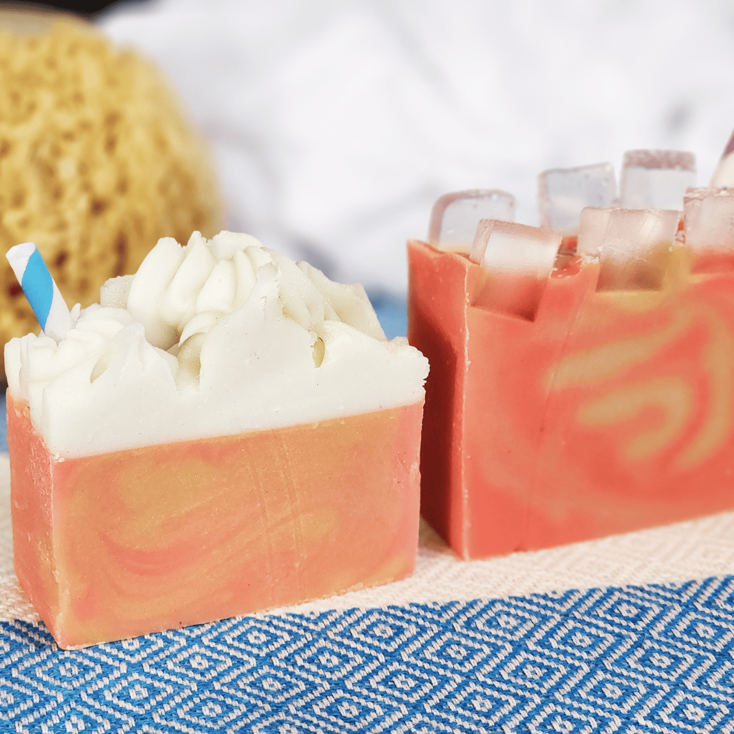 JOSSPURE raspberry lemonade mild shea butter soap bars with whipped cream and ice cube designs