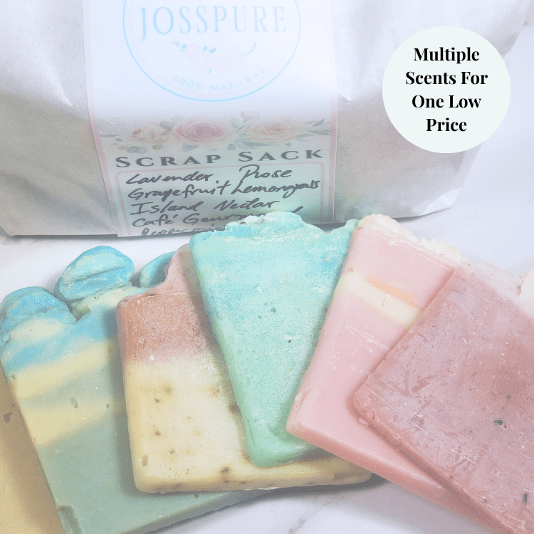 JOSSPURE soap end bundle with multiple handmade natural soap bars in assorted scents and colors