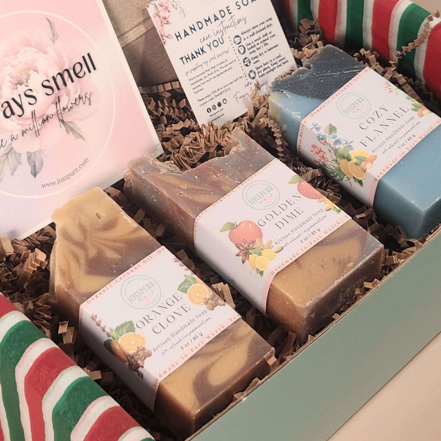 JOSSPURE Womens Fall Gift Set with handmade natural shea butter soaps in floral packaging