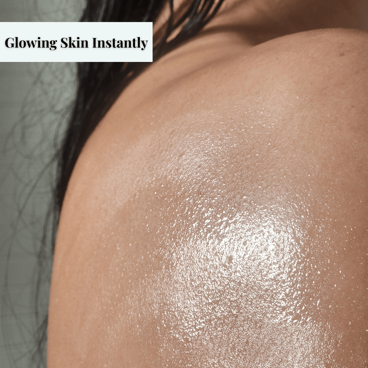 Close-up of glowing skin after applying lavender mango butter whipped body butter for hydration