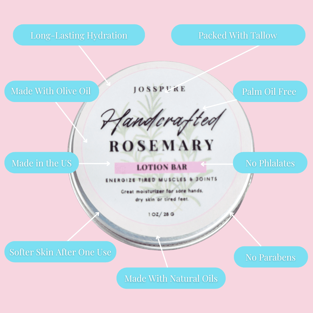 JOSSPURE rosemary travel size mini lotion bar in metal tin with natural oils and hydration benefits