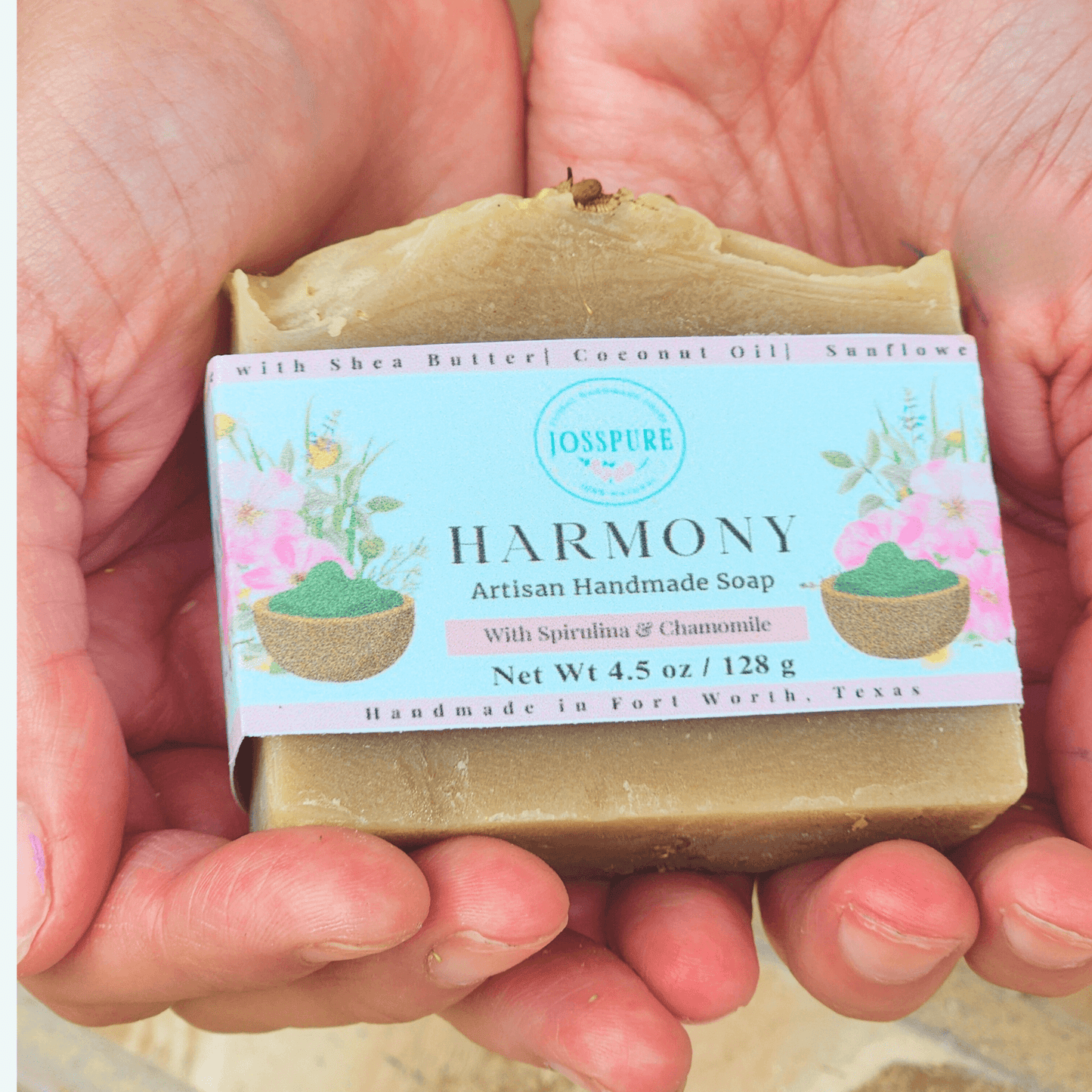Green All Natural Soap Harmony bar by JOSSPURE handmade with shea butter and chamomile