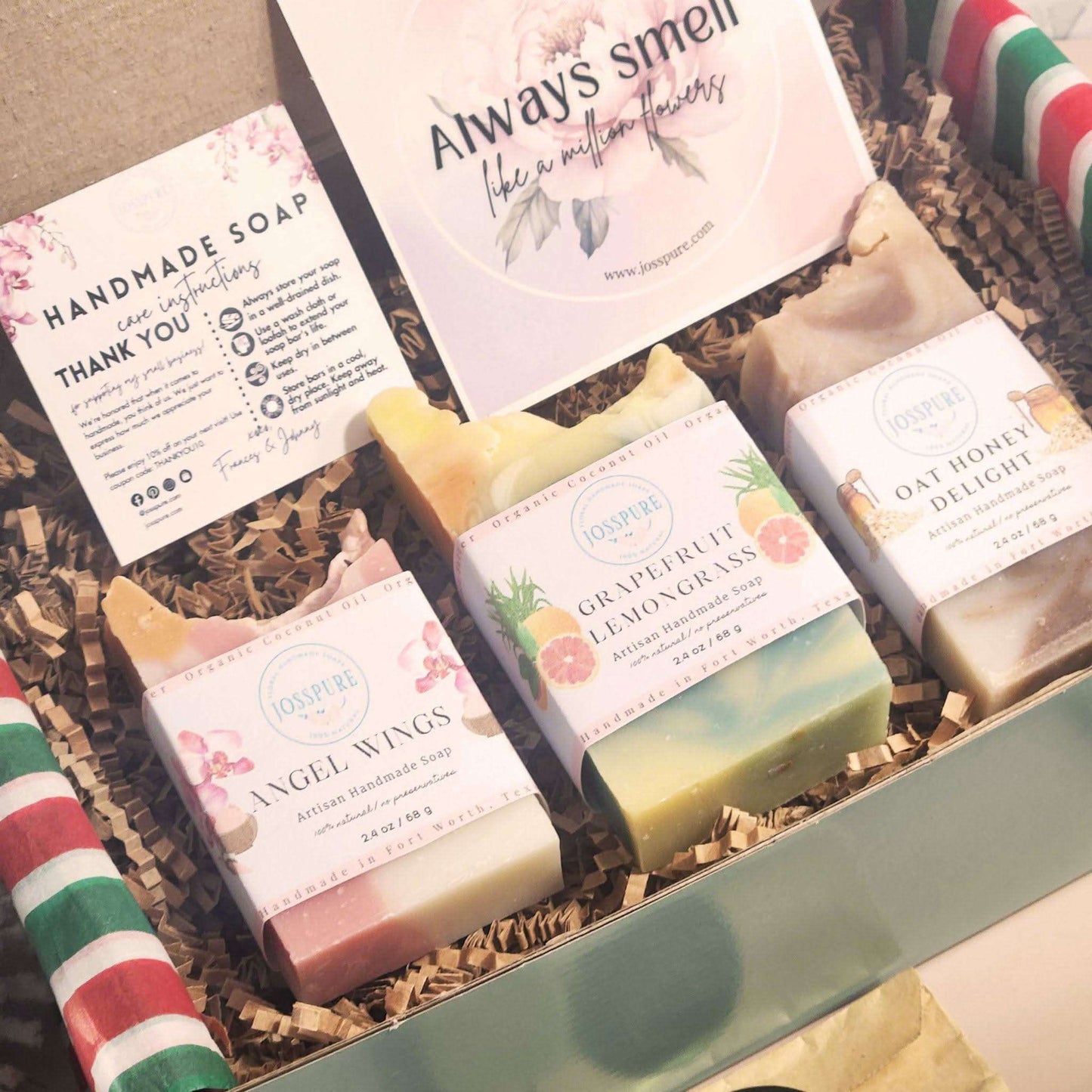 JOSSPURE womens soap gift set with handmade natural shea butter soaps in floral packaging