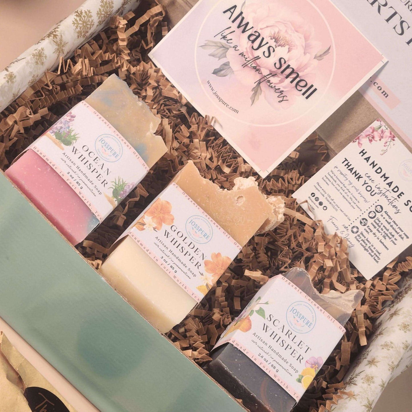 JOSSPURE womens shea butter gift set with handmade natural soap bars in decorative packaging