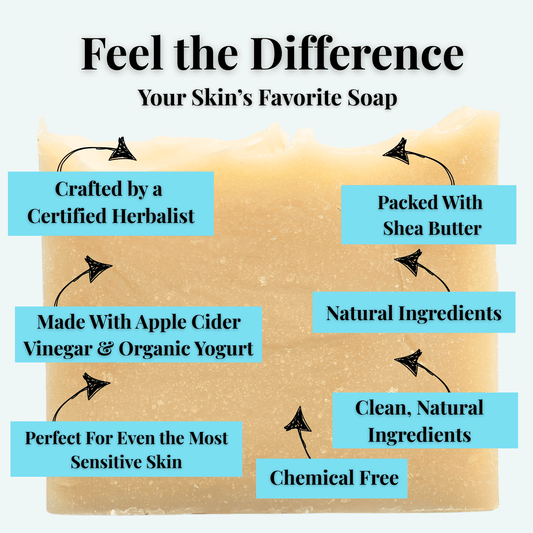 Shea butter soap highlighting 20 benefits shea butter with natural ingredients and chemical free for sensitive skin