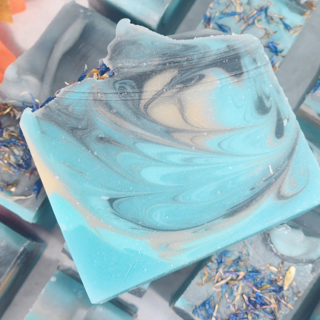 Cozy Flannel Fall Soap in vibrant colors with swirls and floral accents for luxurious skincare