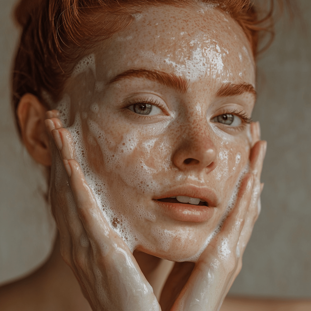 Woman washing face with natural soap foam highlighting artisan soap bar vs shower gel benefits