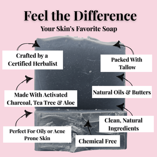 Balance tallow soap bar for acne prone skin with activated charcoal tea tree aloe natural oils and chemical free
