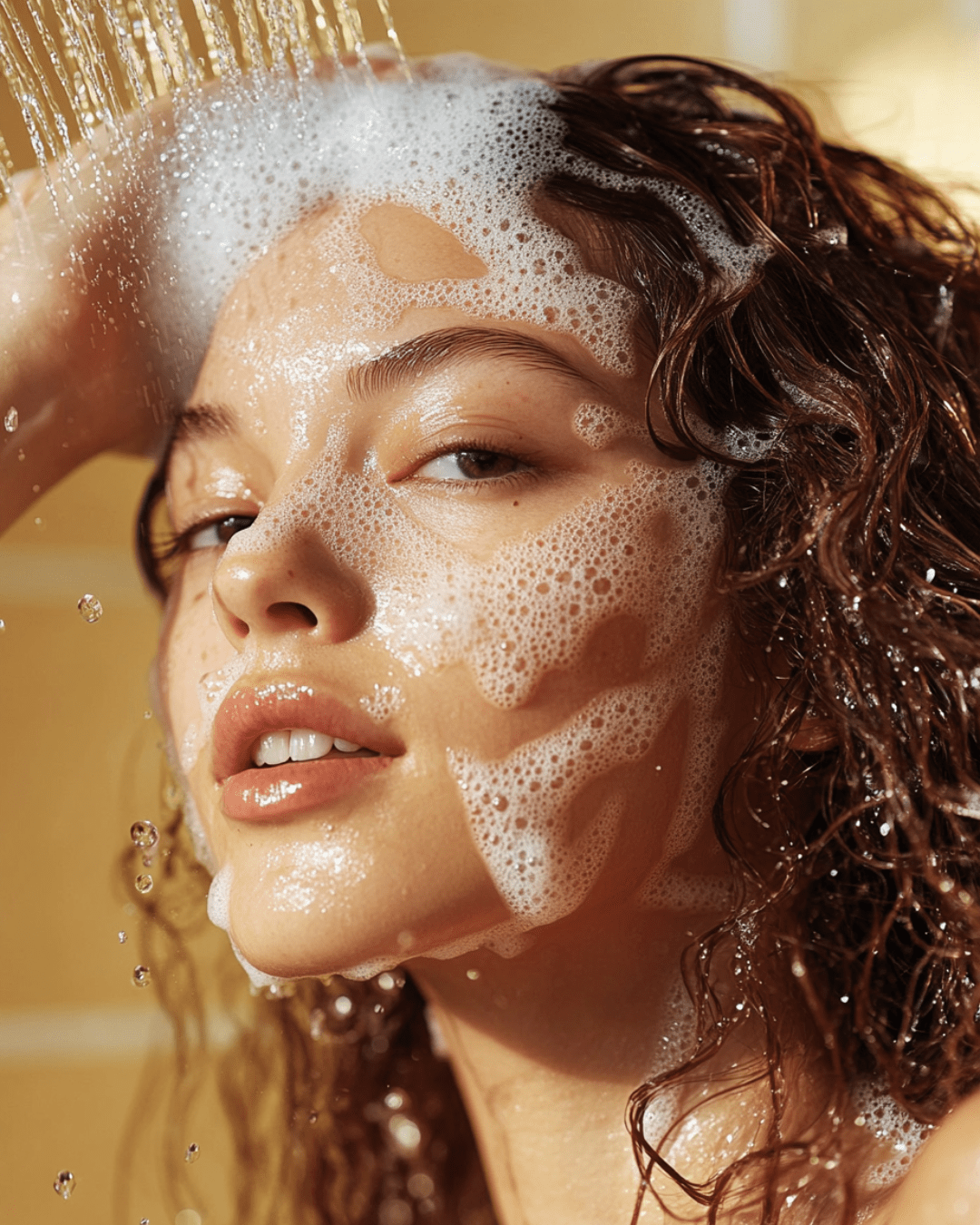 Close-up of a woman washing her face with foam showcasing can artisan soap help with eczema or psoriasis