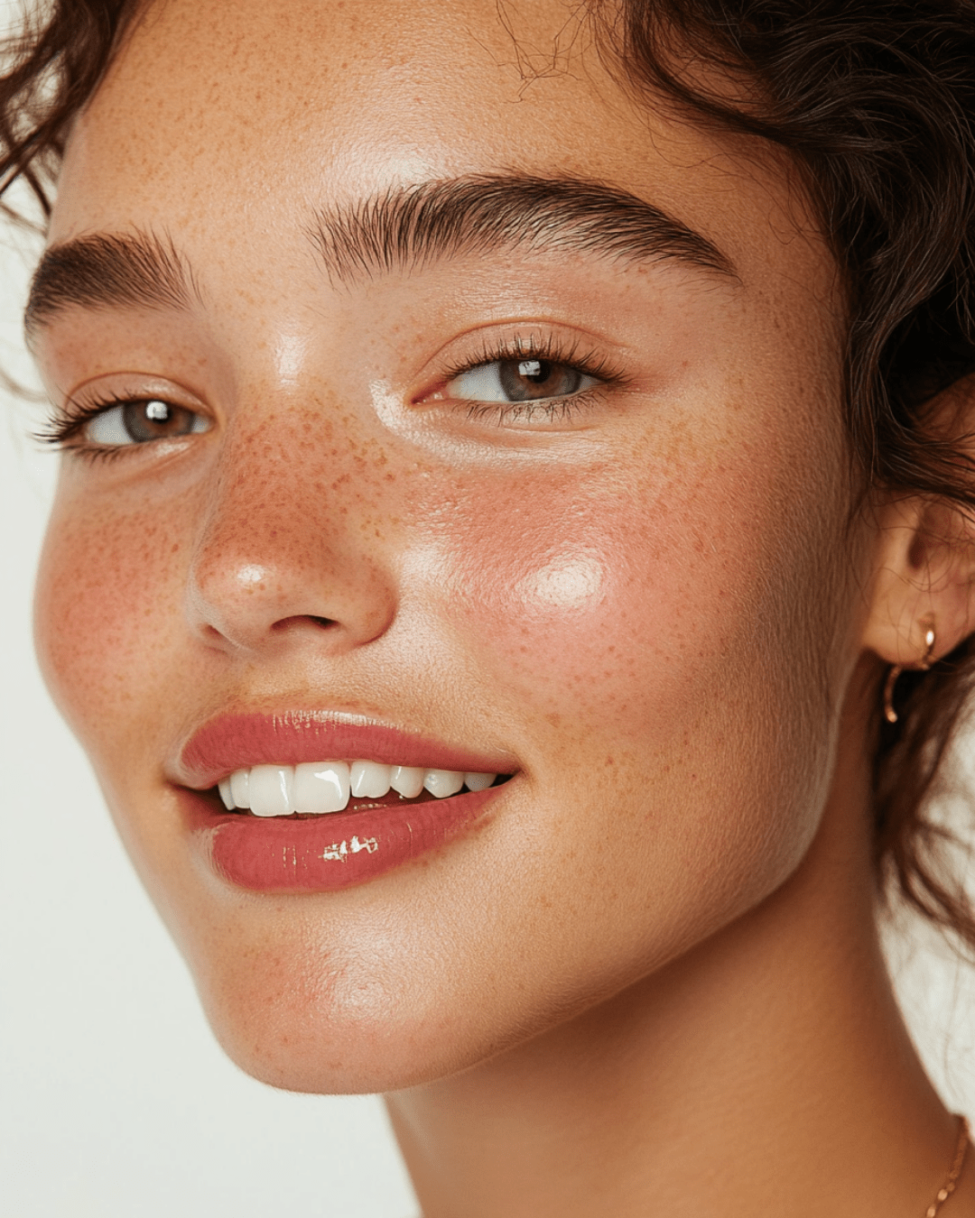 Close-up of a smiling woman with clear skin showcasing mild soap benefits for healthy radiant skin