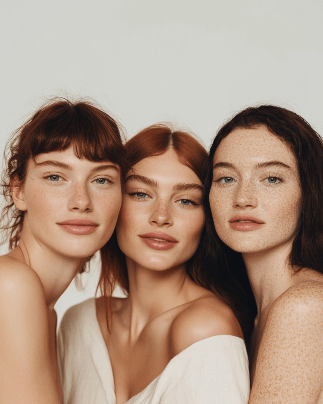 Three women with natural skin showcasing the benefits of botanicals in handmade soap for healthy skin