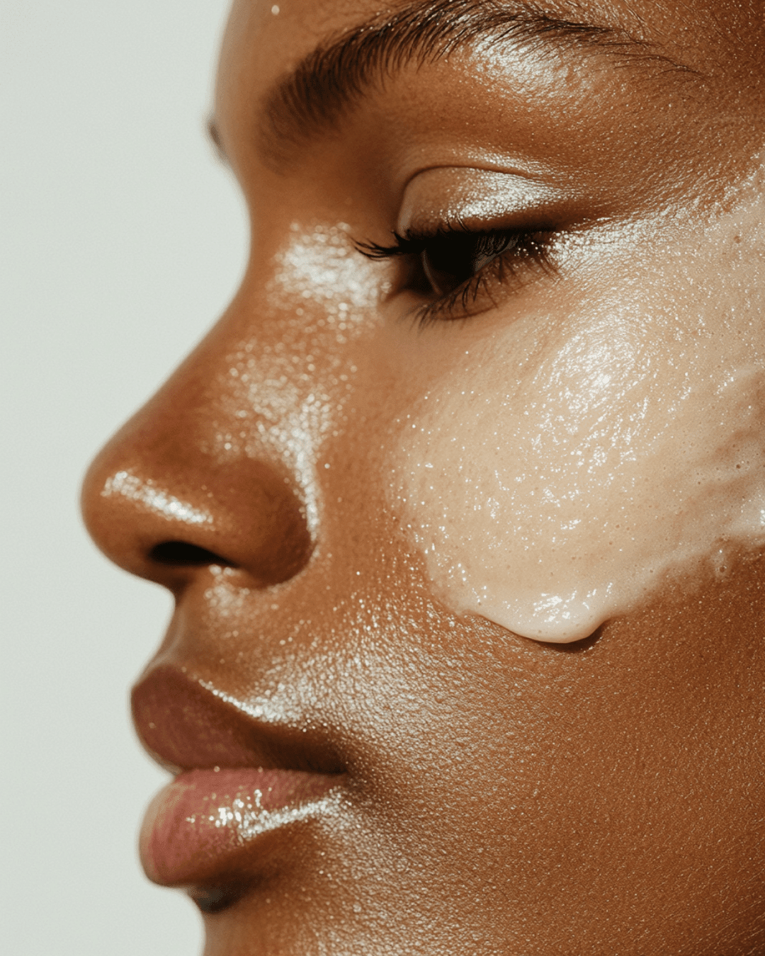 Close-up of mature skin with moisturizer applied demonstrating how to easily hydrate mature dry skin in winter