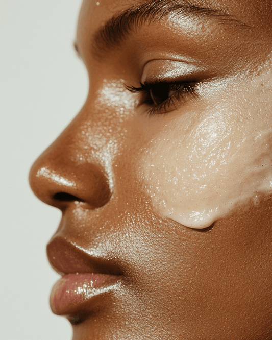 Close-up of mature skin with moisturizer applied demonstrating how to easily hydrate mature dry skin in winter