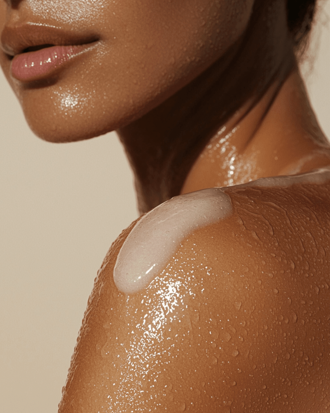 Moisturized skin with creamy lotion on shoulder highlighting shea butter vs tallow skin care benefits