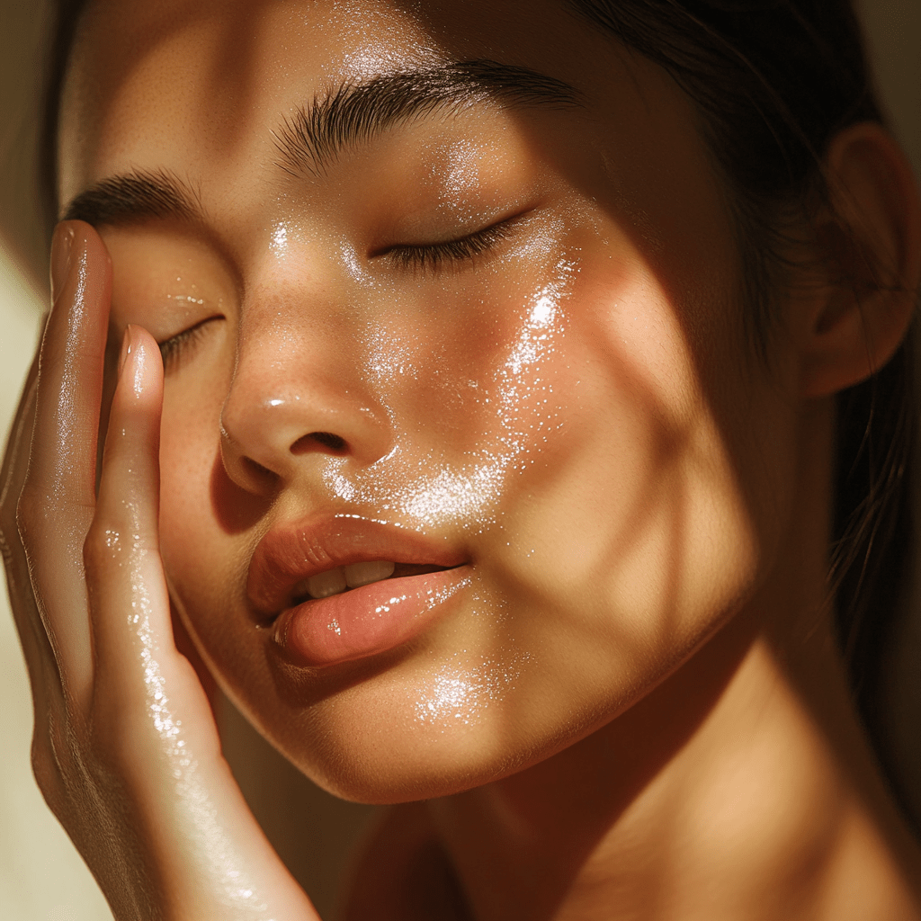 Close up of glowing skin with natural light highlighting smooth healthy complexion from making artisan soap