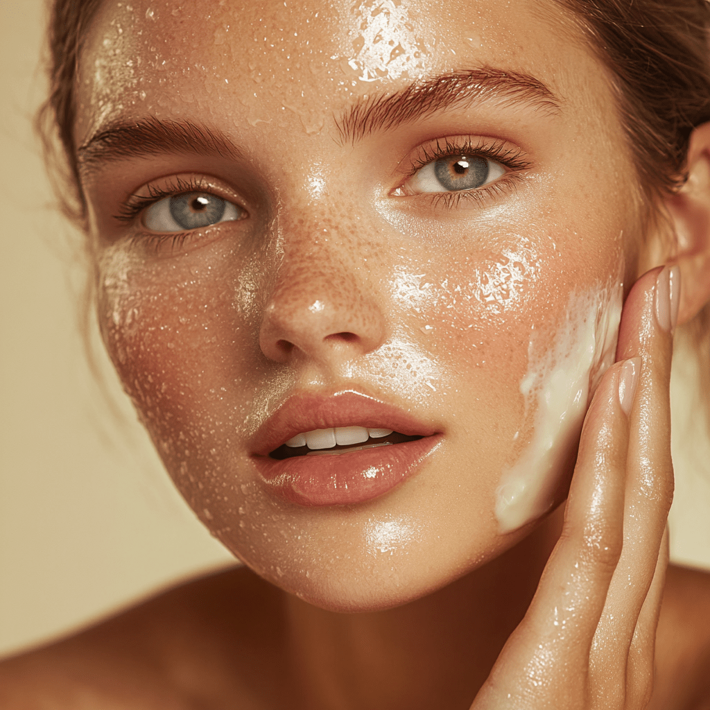Close up of woman applying artisan soap on face explaining why artisan soap is better for skin and planet