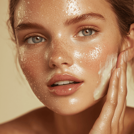 Close up of woman applying artisan soap on face explaining why artisan soap is better for skin and planet