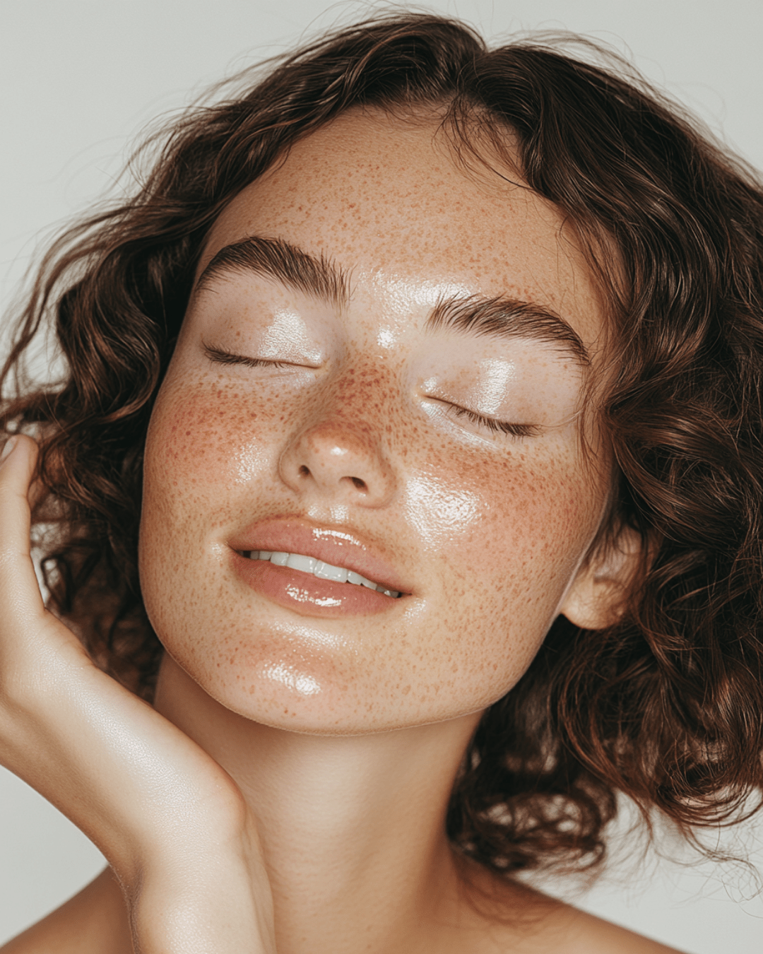 Close-up of a woman with glowing skin representing the benefits of shea butter soap bars for sensitive skin