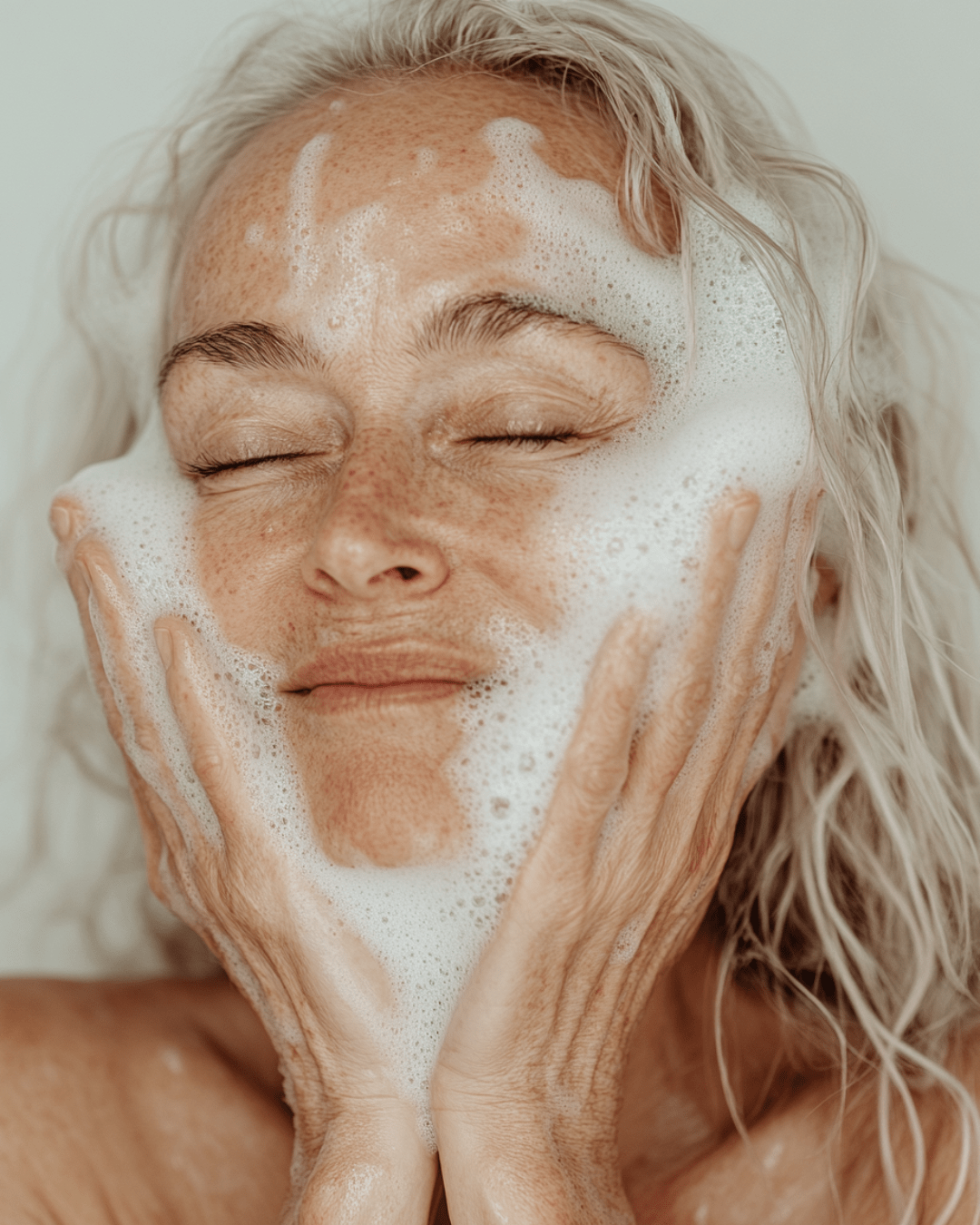 Person enjoying a bubbly cleanse with Artisan Floral Shea Butter Soaps for a refreshing skincare routine