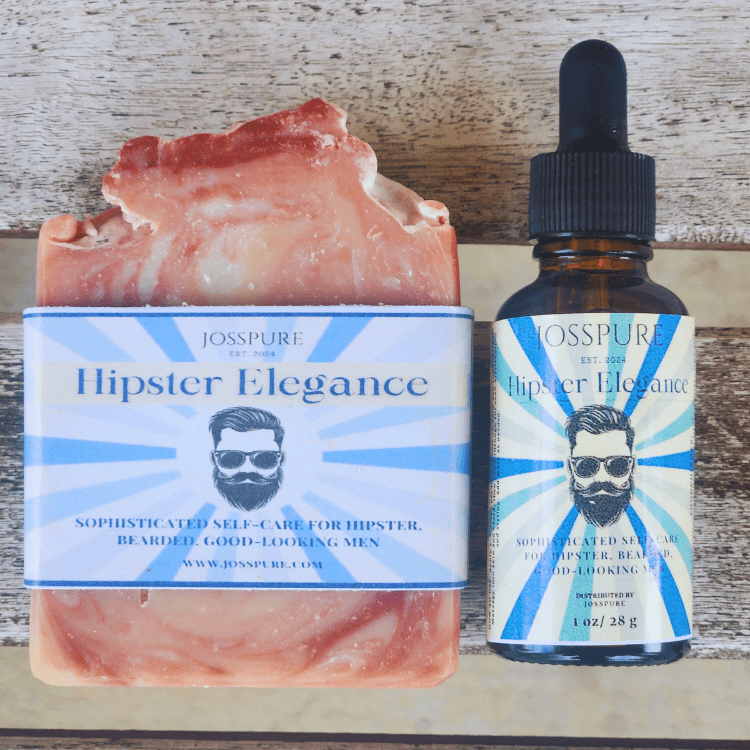 Hipster Elegance soap and beard oil from the mens self-care collection for sophisticated grooming
