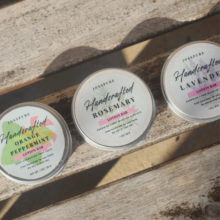 On-the-Go Moisturizing Lotion Bars in a metal tin for natural travel lotion that hydrates dry skin