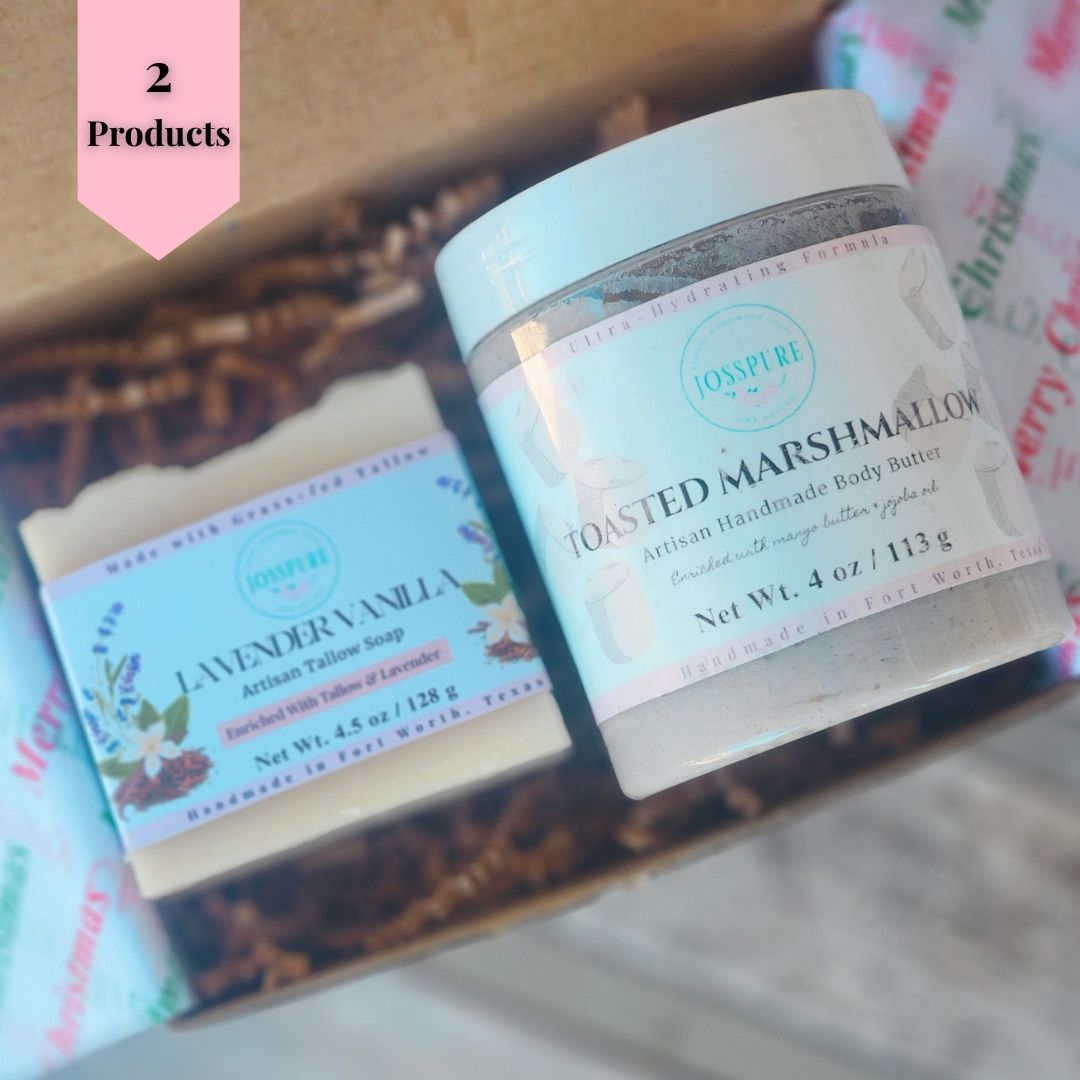 Lavender Vanilla Tallow Soap & Marshmallow Vanilla Body Butter Gift Set