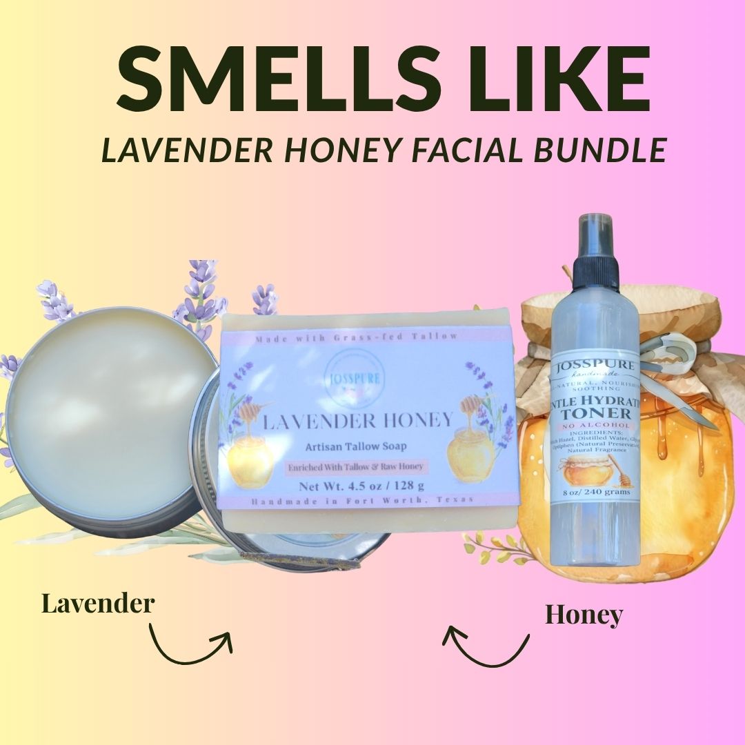 Sensitive Skin Facial Care Bundle | Lavender Honey Tallow Soap, Toner &amp; Balm